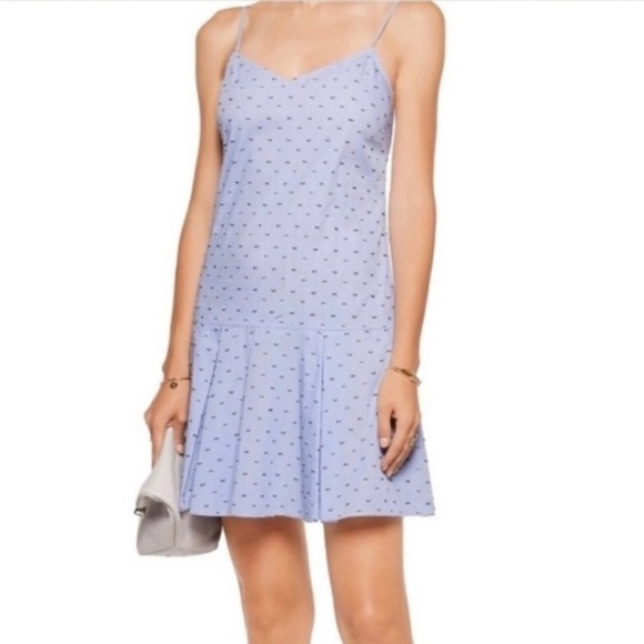 DEREK LAM Adjustable Strap Swiss Dot Blue Drop Waist Mini Dress Size 4 VGUC - Picture 1 of 9